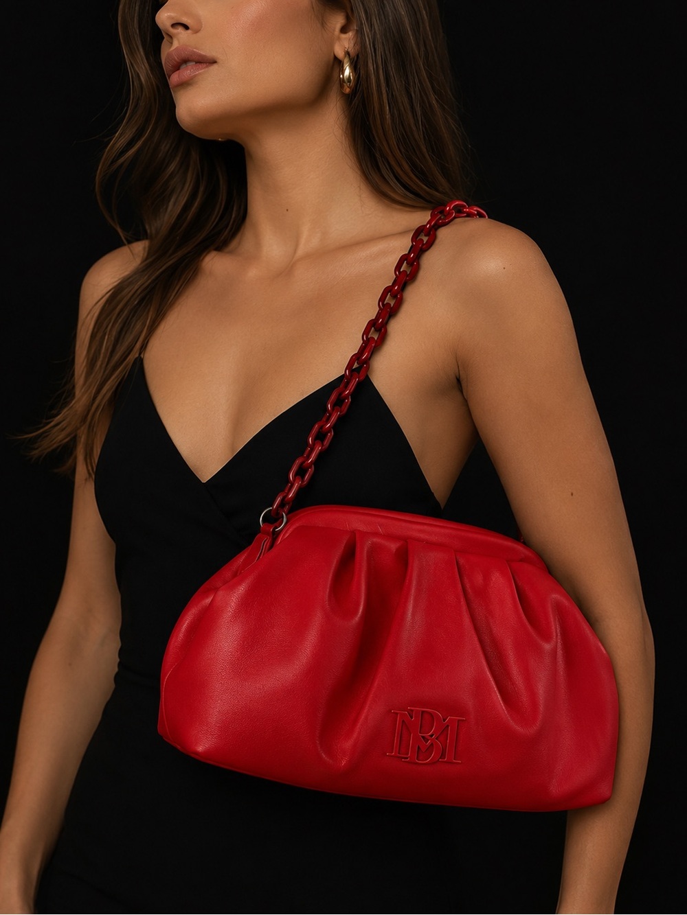 Badgley Miscka Red Wrapped Frame Clutch Purse Handbag Chain Strap Vegan Leather